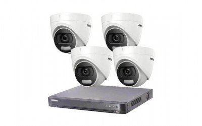Комплект за видеонаблюдение с 4 цветни HD-TVI камери Hikvision DS-2CE72KF0T-LFS и DVR
