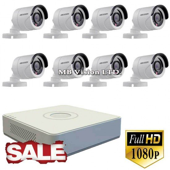 8 Full HD камери, 3.6мм, IR 20m + DVR Hikvision