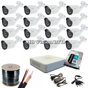 Пълен комплект за видеонаблюдение с 16 HD камери, DVR
