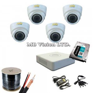 Пълен комплект за видеонаблюдение с 4 камери и ДВР